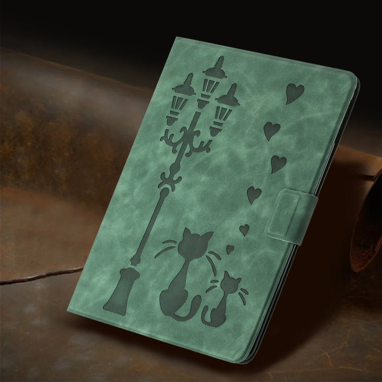 For iPad Pro 11 2025 / 2024 Embossed Couple Cat Smart Tablet Leather Case(Green) by bashfashion