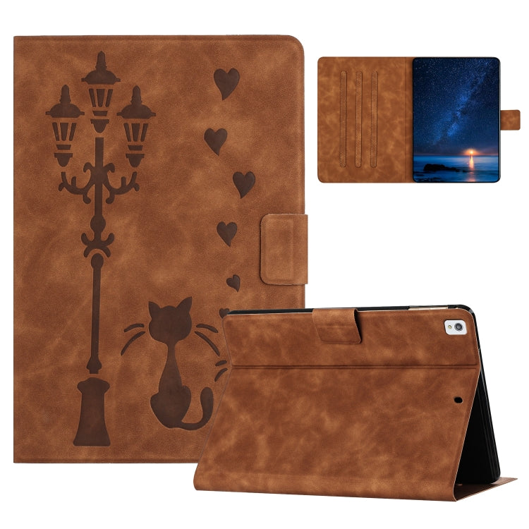 For iPad 10.2 2021 / 2020 / 10.5 2019 Embossed Couple Cat Smart Tablet Leather Case(Brown) by bashfashion