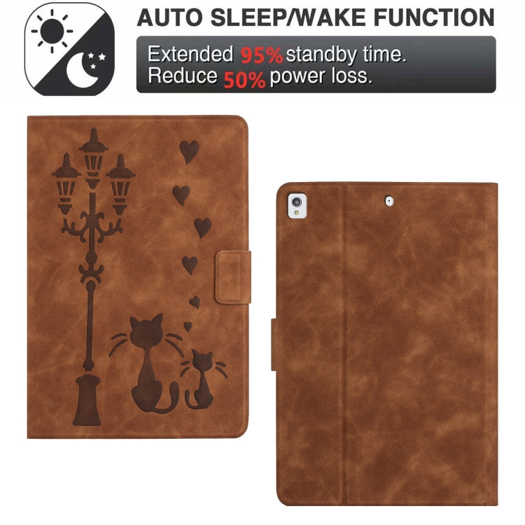 For iPad 10.2 2021 / 2020 / 10.5 2019 Embossed Couple Cat Smart Tablet Leather Case(Brown) by bashfashion