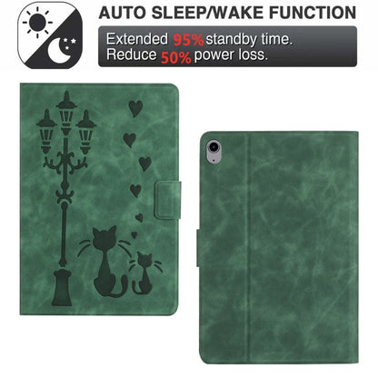 For iPad mini 2024 / mini 6 Embossed Couple Cat Smart Tablet Leather Case(Green) by bashfashion