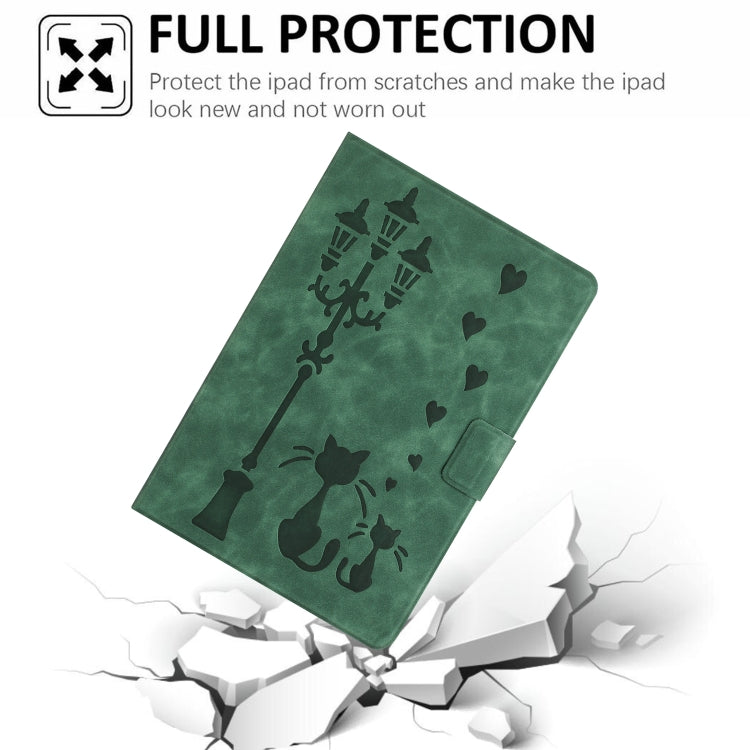 For iPad mini 2024 / mini 6 Embossed Couple Cat Smart Tablet Leather Case(Green) by bashfashion