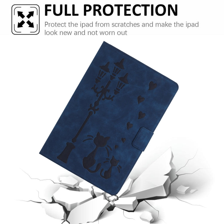 For iPad mini 5 / 4 / 3 / 2 / 1 Embossed Couple Cat Smart Tablet Leather Case(Blue) by bashfashion