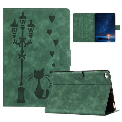 For iPad Air / Air 2 / 9.7 2017 / 2018 Embossed Couple Cat Smart Tablet Leather Case(Green) by bashfashion