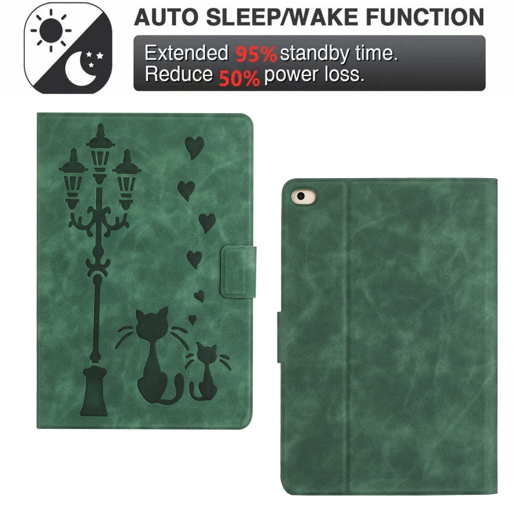 For iPad Air / Air 2 / 9.7 2017 / 2018 Embossed Couple Cat Smart Tablet Leather Case(Green) by bashfashion