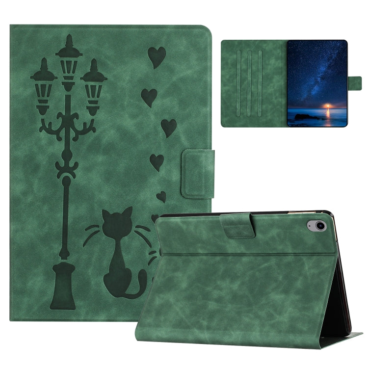 For iPad 2025 / 2022 Embossed Couple Cat Smart Tablet Leather Case(Green) by bashfashion