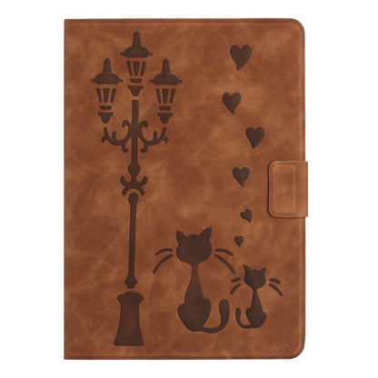 For Samsung Galaxy Tab A 10.1 2019 Embossed Couple Cat Smart Tablet Leather Case(Brown) by bashfashion