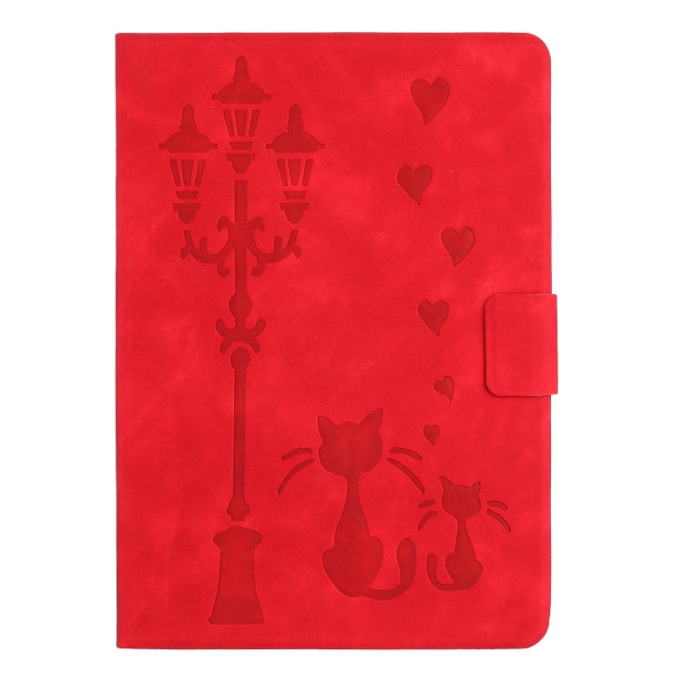 For Samsung Galaxy Tab A7 Lite Embossed Couple Cat Smart Tablet Leather Case(Red) by bashfashion
