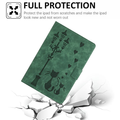 For Samsung Galaxy Tab A8 10.5 2021 Embossed Couple Cat Smart Tablet Leather Case(Green) by bashfashion