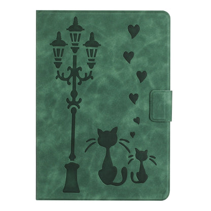 For Samsung Galaxy Tab A11 / A9 Embossed Couple Cat Smart Tablet Leather Case(Green) by bashfashion