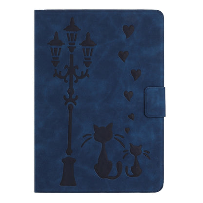 For Samsung Galaxy Tab A11 / A9 Embossed Couple Cat Smart Tablet Leather Case(Blue) by bashfashion