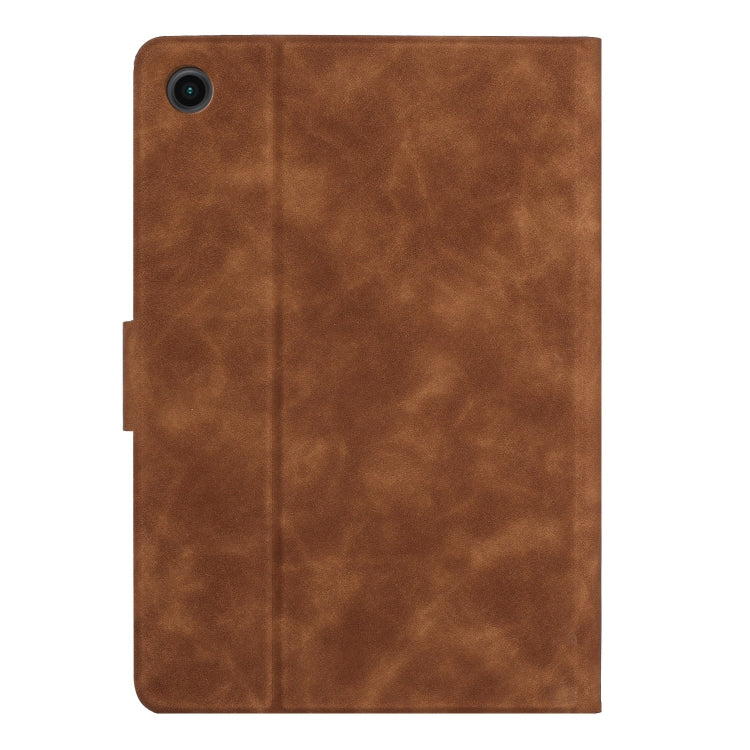 For Samsung Galaxy Tab A11 / A9 Embossed Couple Cat Smart Tablet Leather Case(Brown) by bashfashion