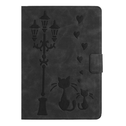 For Samsung Galaxy Tab A11 / A9 Embossed Couple Cat Smart Tablet Leather Case(Black) by bashfashion
