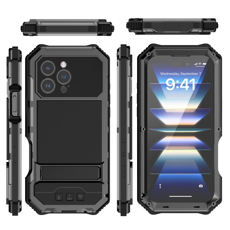 For iPhone 16 Pro Max R-JUST Life Waterproof Dustproof Shockproof Holder Phone Case(Black) by R-JUST