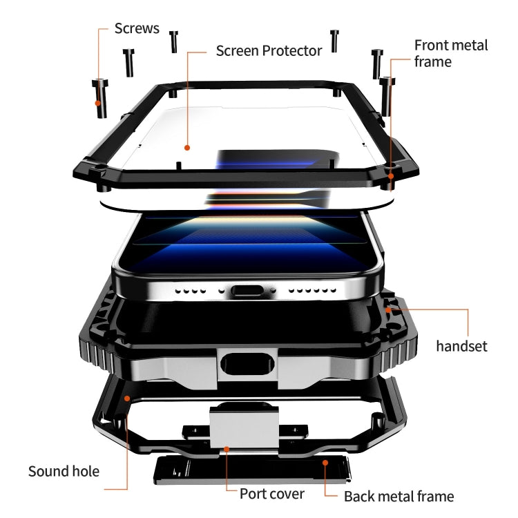 For iPhone 16 Pro Max R-JUST Life Waterproof Dustproof Shockproof Holder Phone Case(Black) by R-JUST
