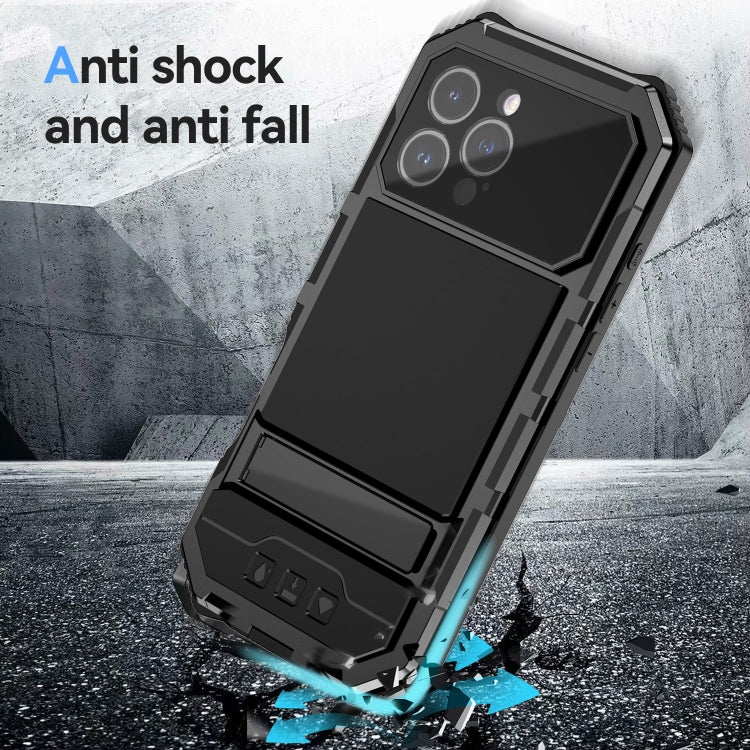 For iPhone 16 Pro Max R-JUST Life Waterproof Dustproof Shockproof Holder Phone Case(Black) by R-JUST