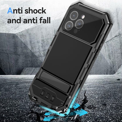 For iPhone 16 Pro Max R-JUST Life Waterproof Dustproof Shockproof Holder Phone Case(Black) by R-JUST