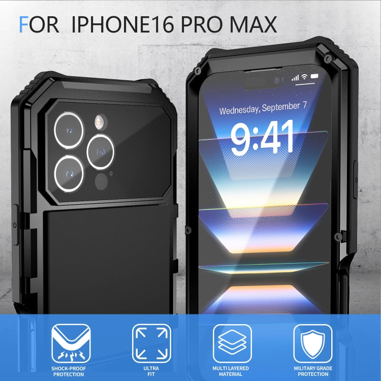 For iPhone 16 Pro Max R-JUST Life Waterproof Dustproof Shockproof Holder Phone Case(Black) by R-JUST