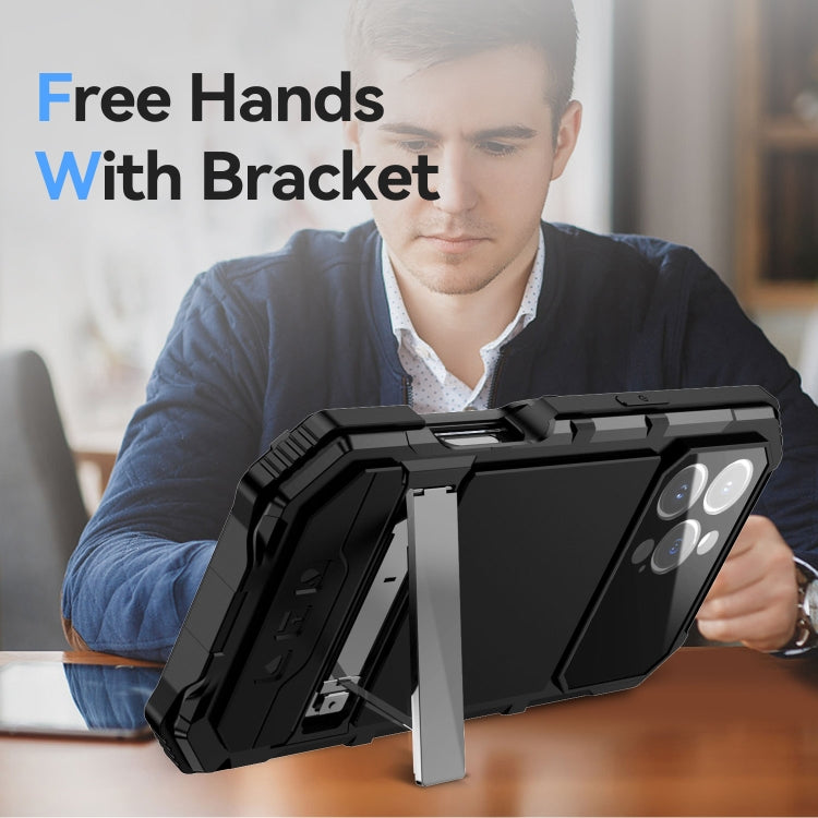 For iPhone 16 Pro Max R-JUST Life Waterproof Dustproof Shockproof Holder Phone Case(Black) by R-JUST