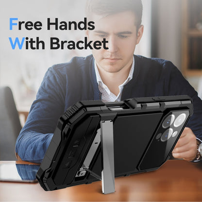 For iPhone 16 Pro Max R-JUST Life Waterproof Dustproof Shockproof Holder Phone Case(Black) by R-JUST