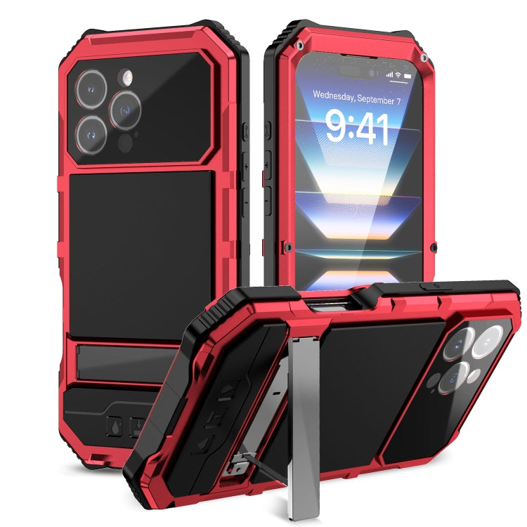 For iPhone 16 Pro Max R-JUST Life Waterproof Dustproof Shockproof Holder Phone Case(Red) by R-JUST