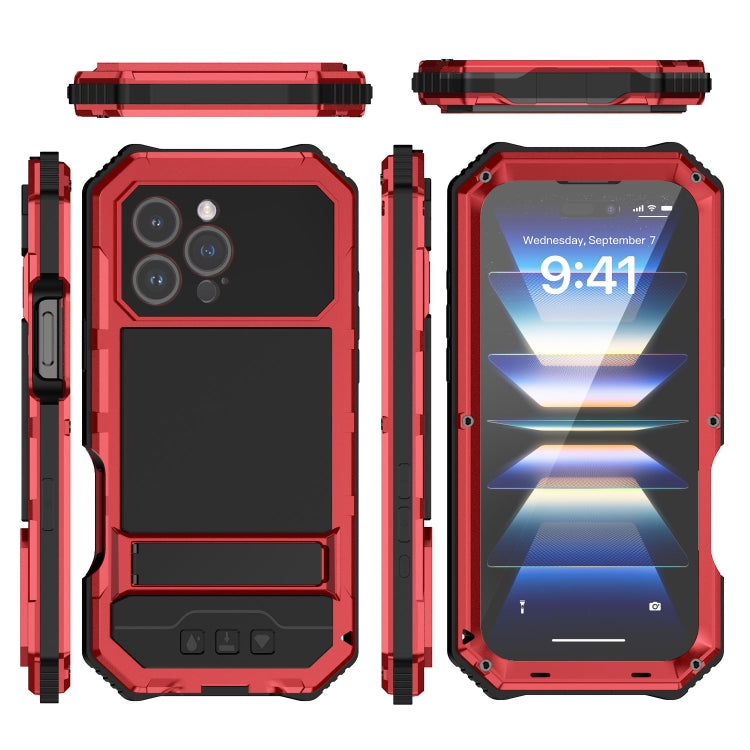 For iPhone 16 Pro Max R-JUST Life Waterproof Dustproof Shockproof Holder Phone Case(Red) by R-JUST