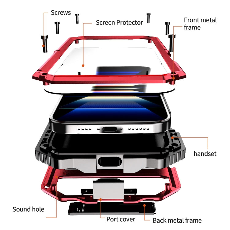 For iPhone 16 Pro Max R-JUST Life Waterproof Dustproof Shockproof Holder Phone Case(Red) by R-JUST