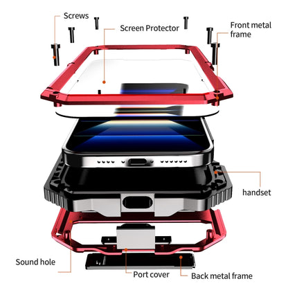 For iPhone 16 Pro Max R-JUST Life Waterproof Dustproof Shockproof Holder Phone Case(Red) by R-JUST