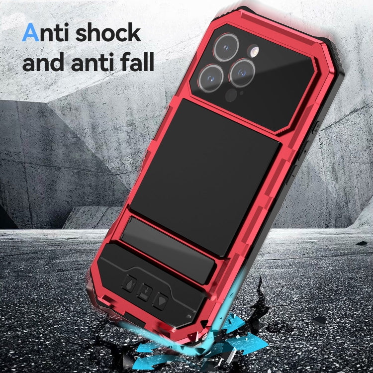 For iPhone 16 Pro Max R-JUST Life Waterproof Dustproof Shockproof Holder Phone Case(Red) by R-JUST