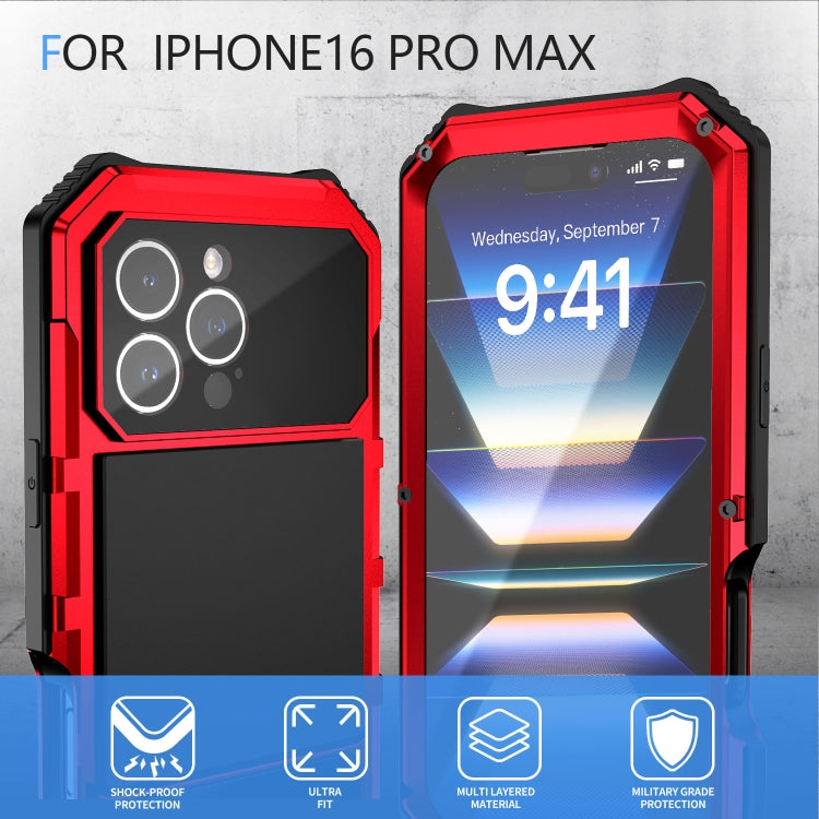 For iPhone 16 Pro Max R-JUST Life Waterproof Dustproof Shockproof Holder Phone Case(Red) by R-JUST