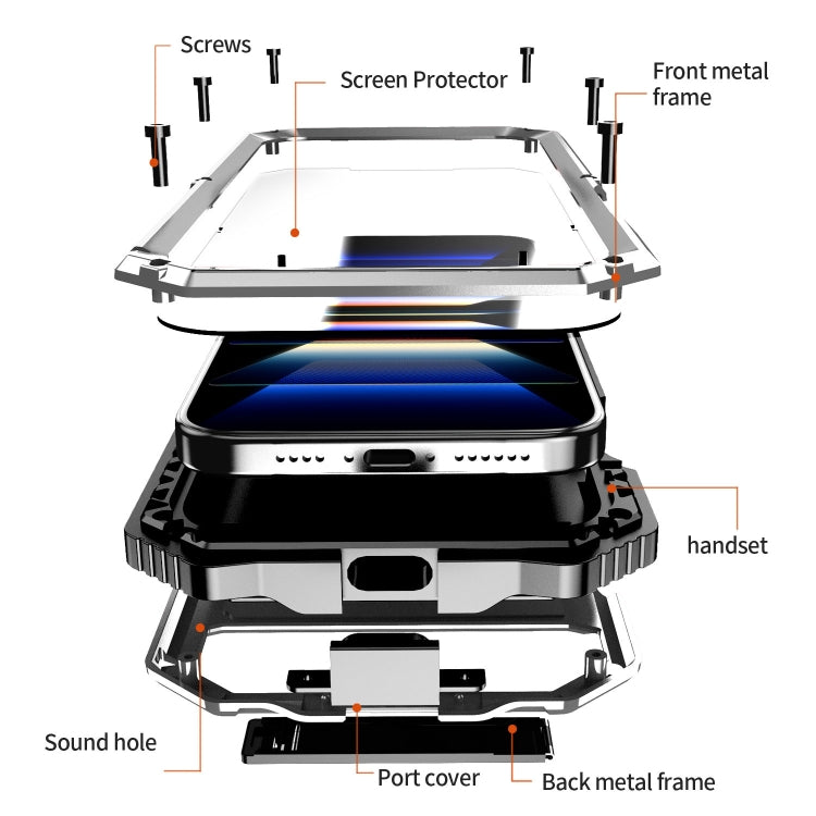 For iPhone 16 Pro Max R-JUST Life Waterproof Dustproof Shockproof Holder Phone Case(Silver) by R-JUST