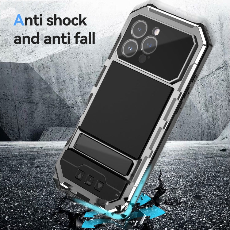 For iPhone 16 Pro Max R-JUST Life Waterproof Dustproof Shockproof Holder Phone Case(Silver) by R-JUST