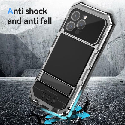 For iPhone 16 Pro Max R-JUST Life Waterproof Dustproof Shockproof Holder Phone Case(Silver) by R-JUST