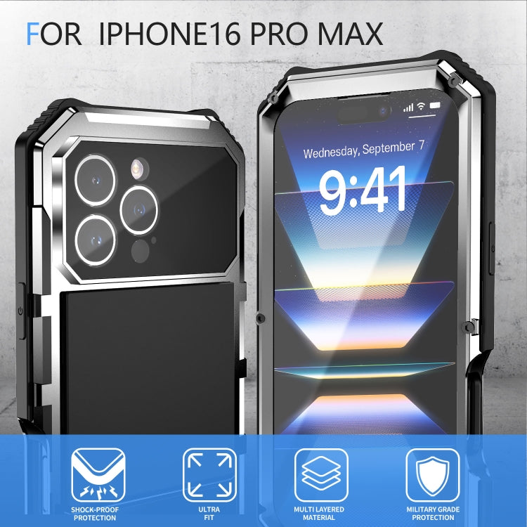 For iPhone 16 Pro Max R-JUST Life Waterproof Dustproof Shockproof Holder Phone Case(Silver) by R-JUST