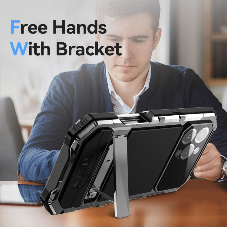 For iPhone 16 Pro Max R-JUST Life Waterproof Dustproof Shockproof Holder Phone Case(Silver) by R-JUST