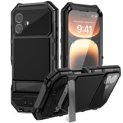 For iPhone 16 Plus R-JUST Life Waterproof Dustproof Shockproof Holder Phone Case(Black) by R-JUST