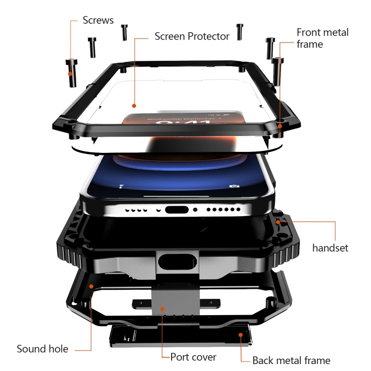For iPhone 16 Plus R-JUST Life Waterproof Dustproof Shockproof Holder Phone Case(Black) by R-JUST