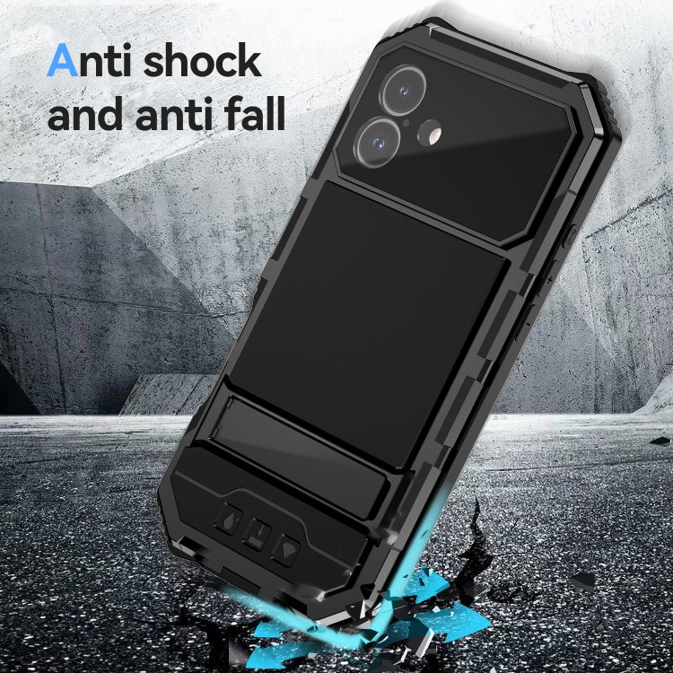For iPhone 16 Plus R-JUST Life Waterproof Dustproof Shockproof Holder Phone Case(Black) by R-JUST