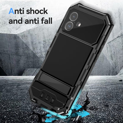 For iPhone 16 Plus R-JUST Life Waterproof Dustproof Shockproof Holder Phone Case(Black) by R-JUST