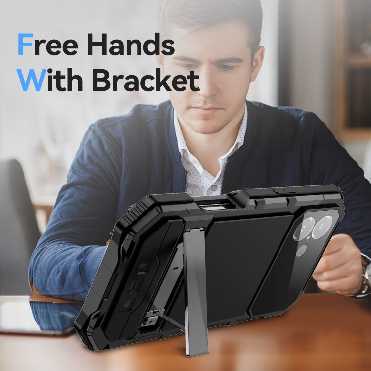 For iPhone 16 Plus R-JUST Life Waterproof Dustproof Shockproof Holder Phone Case(Black) by R-JUST