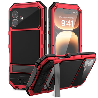 For iPhone 16 Plus R-JUST Life Waterproof Dustproof Shockproof Holder Phone Case(Red) by R-JUST