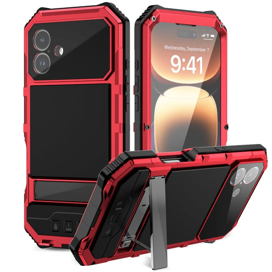 For iPhone 16 Plus R-JUST Life Waterproof Dustproof Shockproof Holder Phone Case(Red) by R-JUST