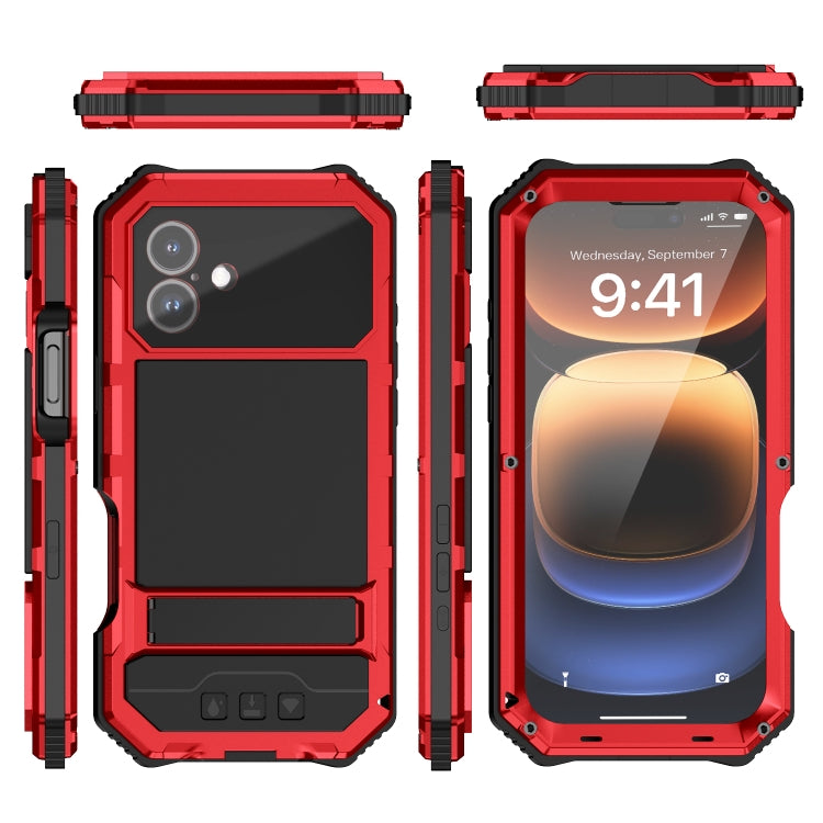 For iPhone 16 Plus R-JUST Life Waterproof Dustproof Shockproof Holder Phone Case(Red) by R-JUST