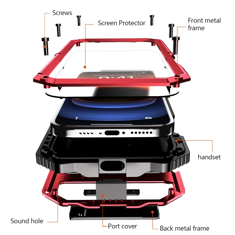 For iPhone 16 Plus R-JUST Life Waterproof Dustproof Shockproof Holder Phone Case(Red) by R-JUST