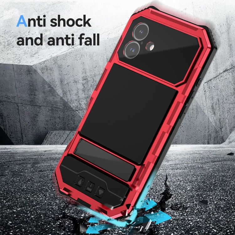 For iPhone 16 Plus R-JUST Life Waterproof Dustproof Shockproof Holder Phone Case(Red) by R-JUST