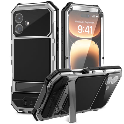 For iPhone 16 Plus R-JUST Life Waterproof Dustproof Shockproof Holder Phone Case(Silver) by R-JUST