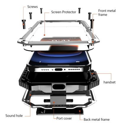 For iPhone 16 Plus R-JUST Life Waterproof Dustproof Shockproof Holder Phone Case(Silver) by R-JUST