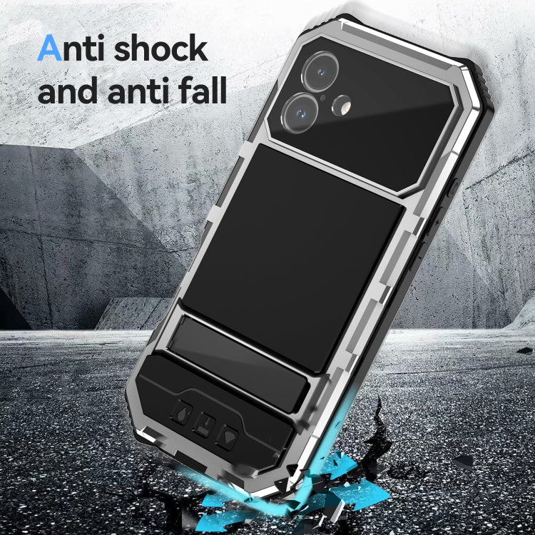 For iPhone 16 Plus R-JUST Life Waterproof Dustproof Shockproof Holder Phone Case(Silver) by R-JUST