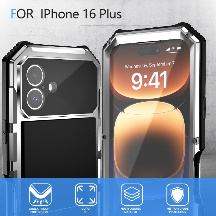 For iPhone 16 Plus R-JUST Life Waterproof Dustproof Shockproof Holder Phone Case(Silver) by R-JUST