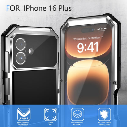 For iPhone 16 Plus R-JUST Life Waterproof Dustproof Shockproof Holder Phone Case(Silver) by R-JUST