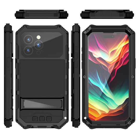 For iPhone 15 Pro Max R-JUST Life Waterproof Dustproof Shockproof Holder Phone Case(Black) by R-JUST